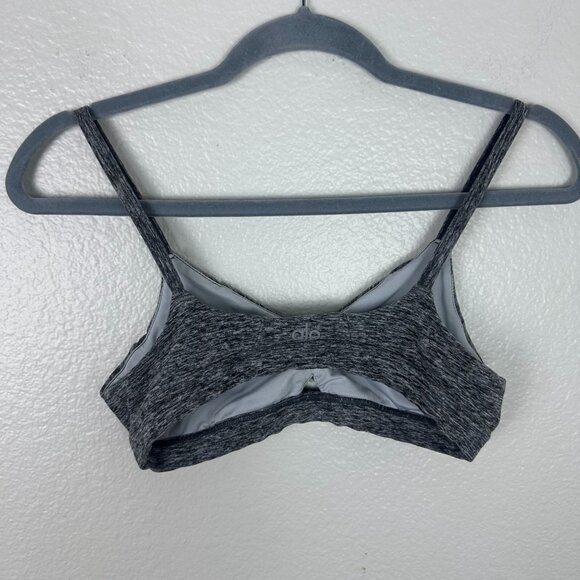 Alo Yoga Grey Cut Out Sports Bra S V Neck Athletic Activewear Athleisure Stretch - Picture 3 of 7